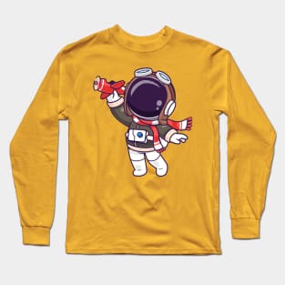 Cute Astronaut Pilot Playing Plane Toy Cartoon Long Sleeve T-Shirt